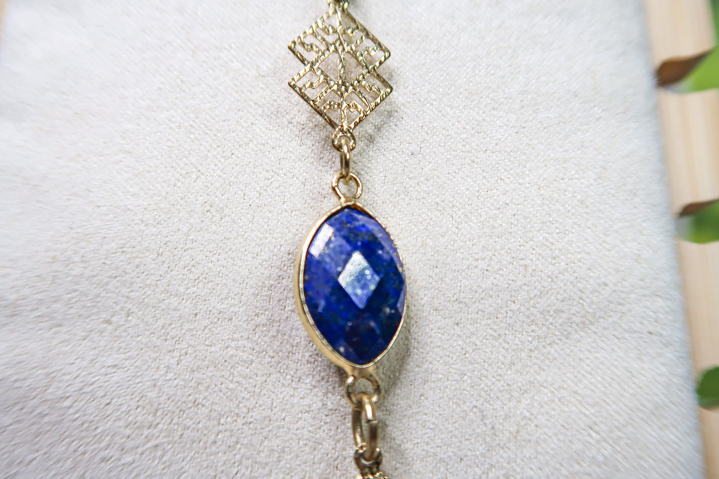 24k Gold Herkimer Diamond and Lapis Lazuli Lariat Necklace