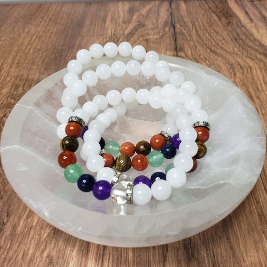 Chakra and Milky Quartz Beaded Bracelet