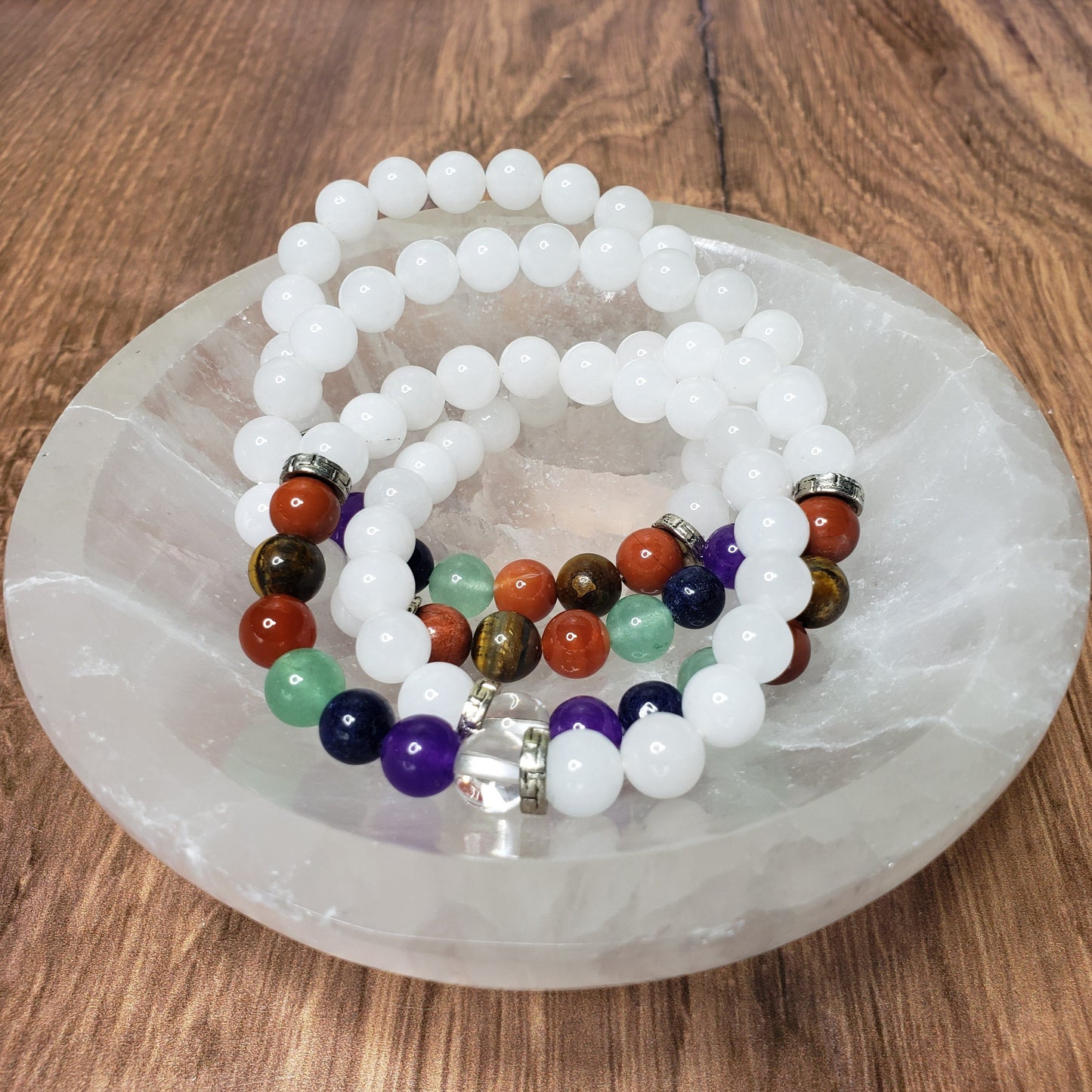 Chakra and Milky Quartz Beaded Bracelet