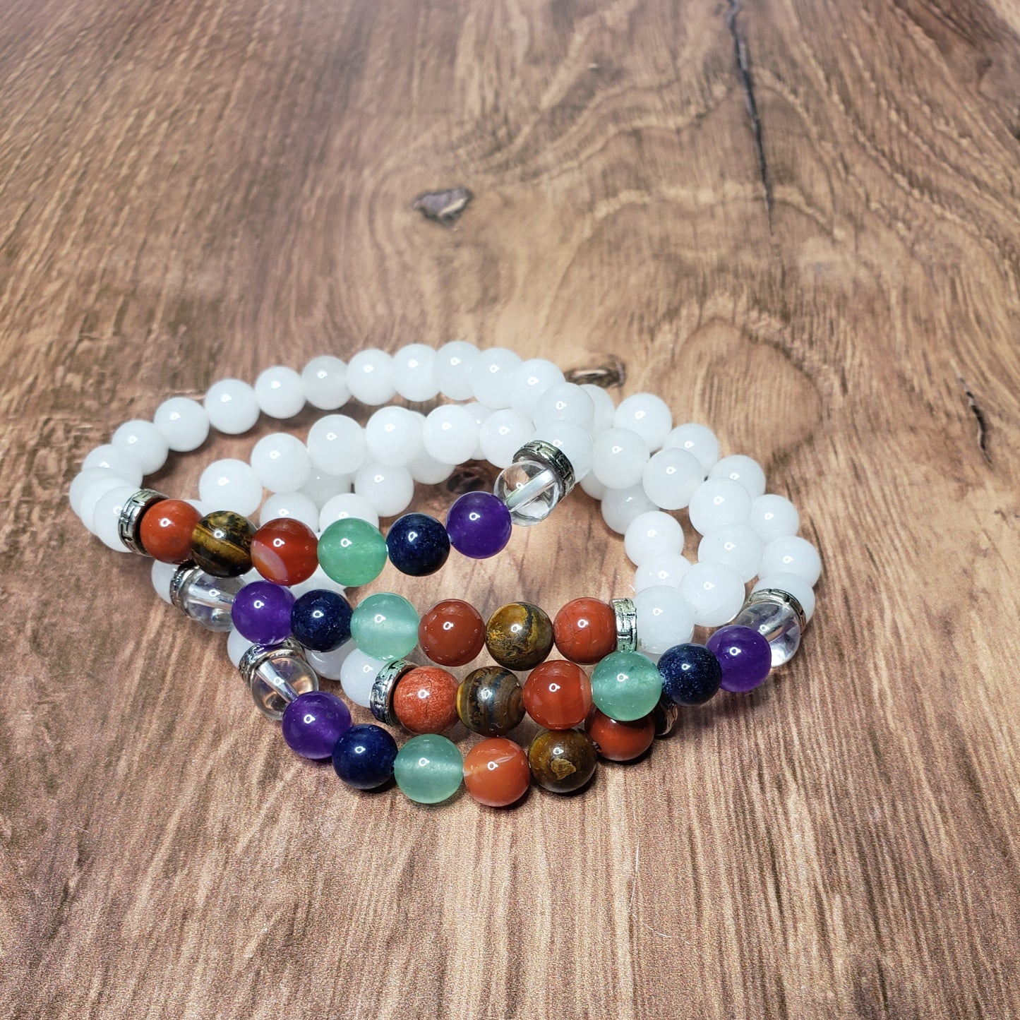 Chakra and Milky Quartz Beaded Bracelet