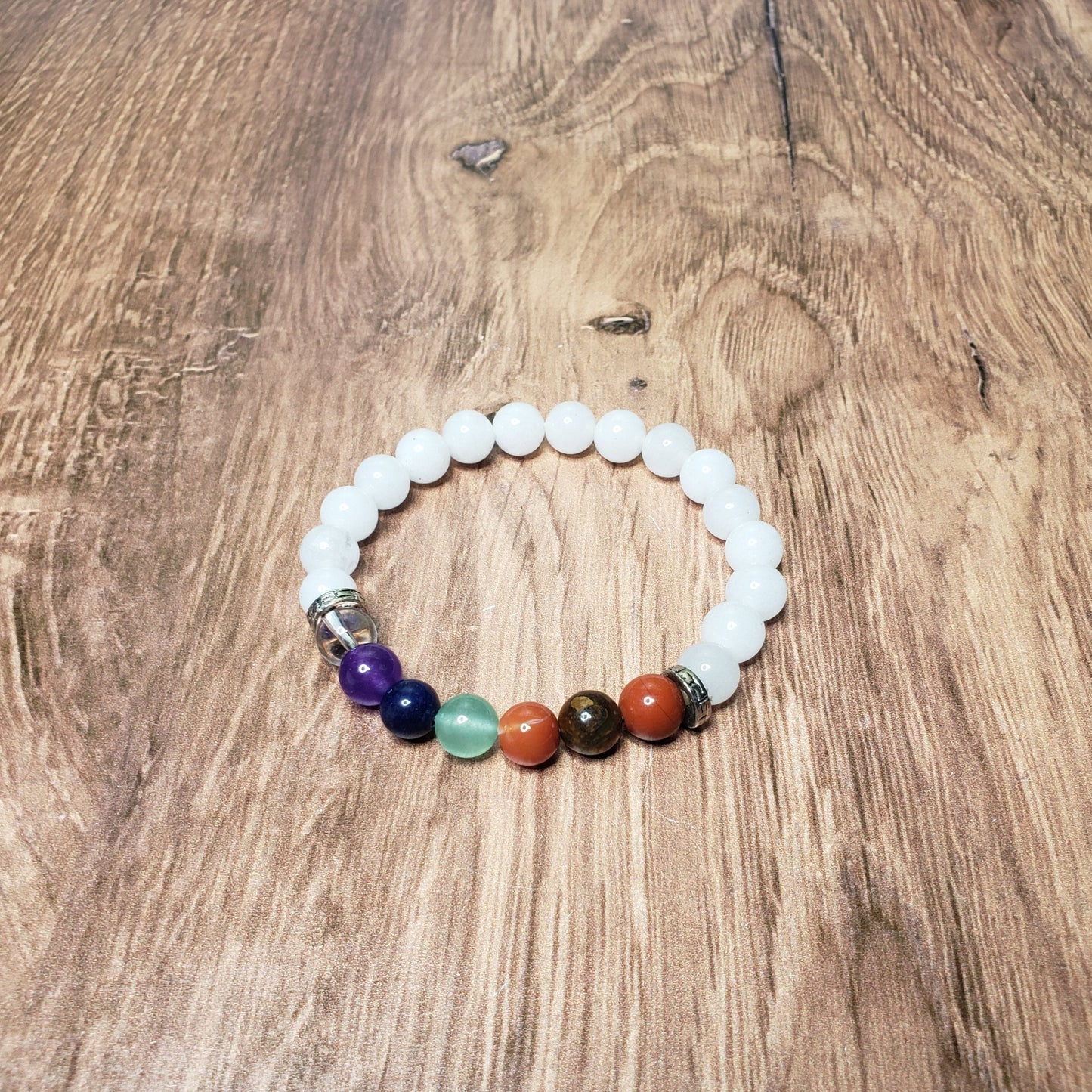 Chakra and Milky Quartz Beaded Bracelet