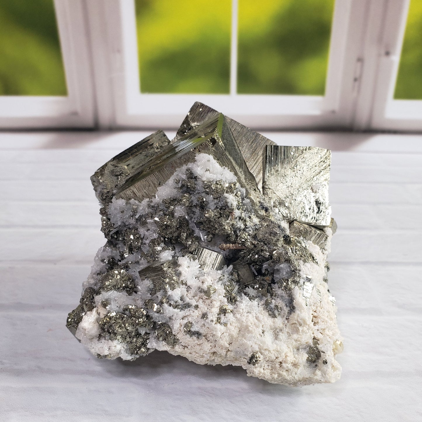 Cubic Pyrite with Quartz on Matrix