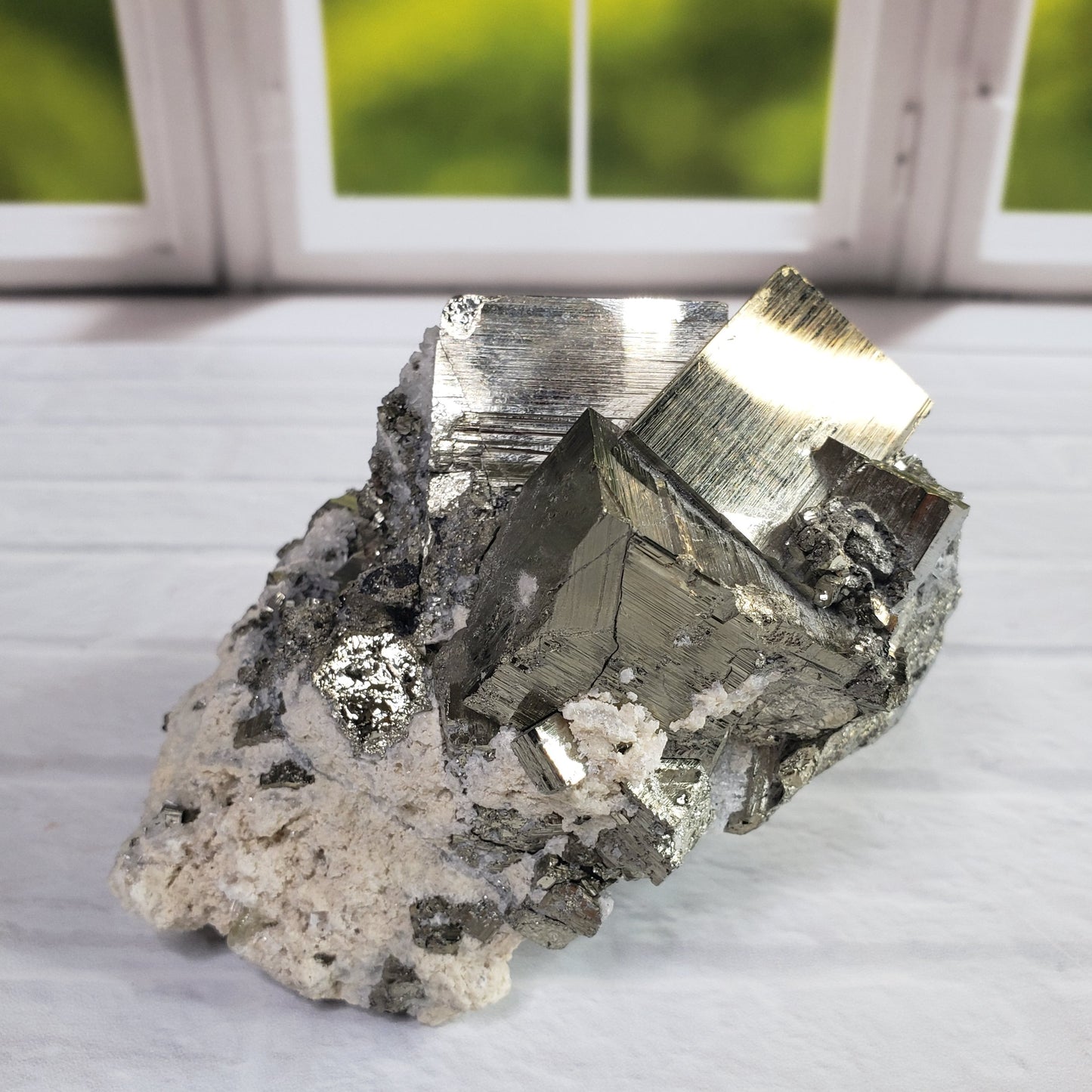 Cubic Pyrite with Quartz on Matrix