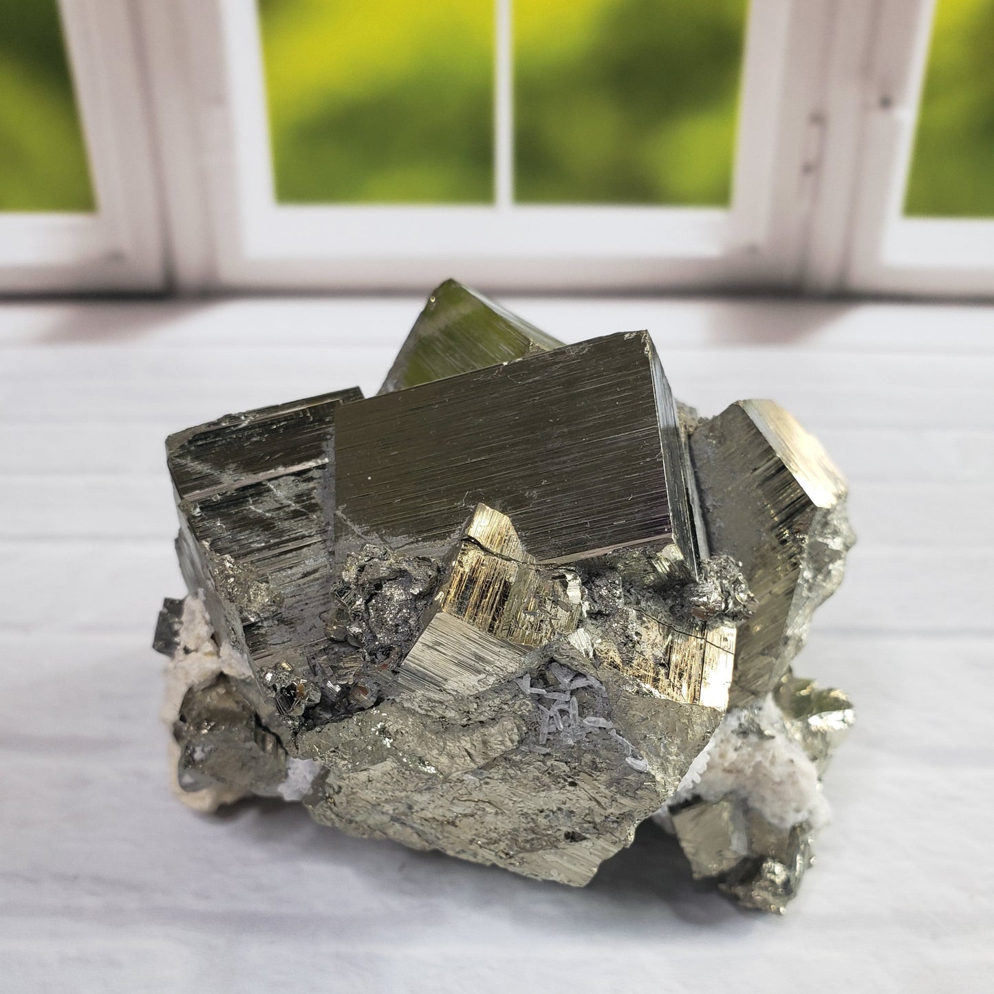 Cubic Pyrite with Quartz on Matrix