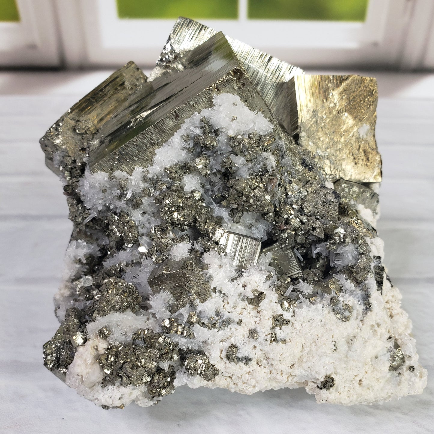 Cubic Pyrite with Quartz on Matrix