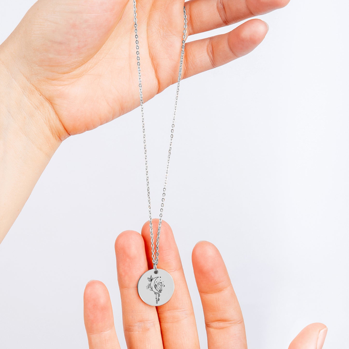 Engravable Lunar Crystal Bloom - Coin Necklace