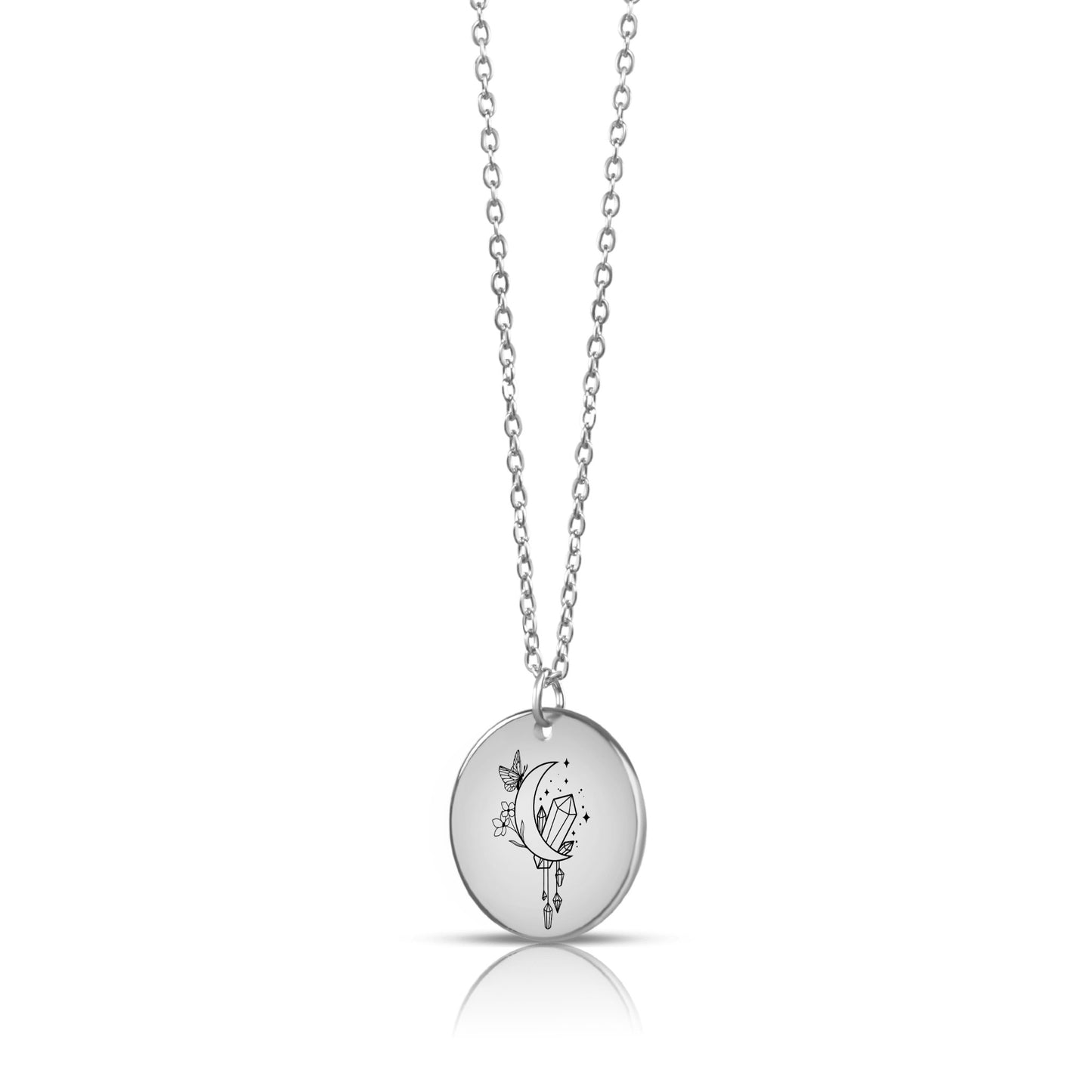 Engravable Lunar Crystal Bloom - Coin Necklace