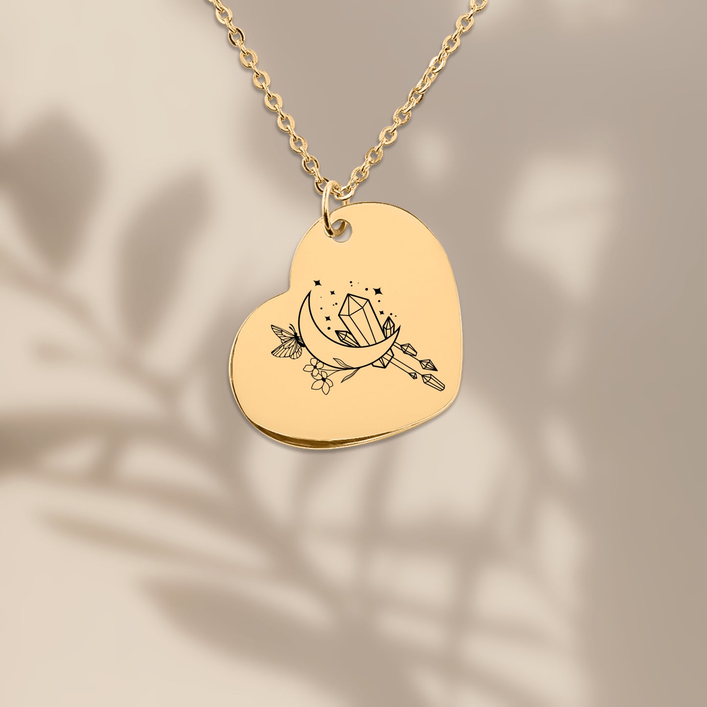 Engravable Lunar Crystal Bloom Heart Necklace