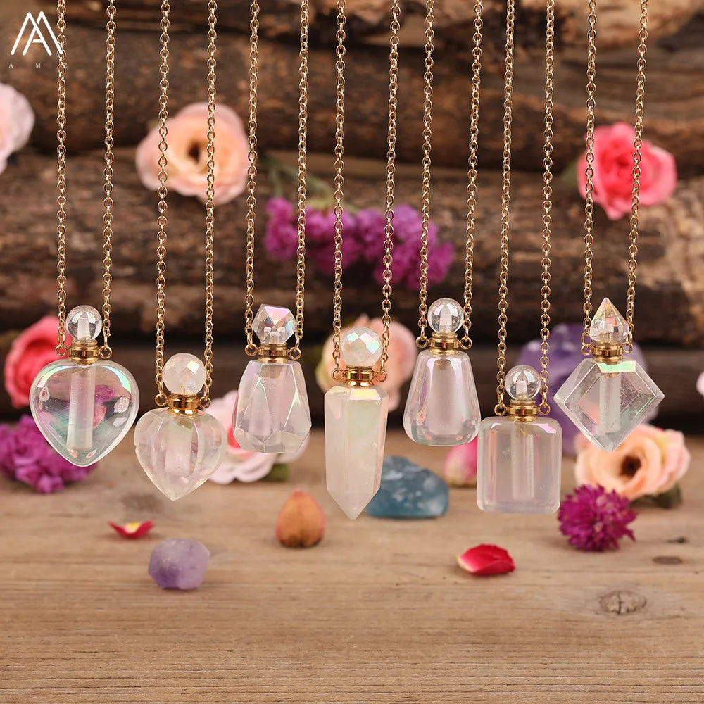 Angel Aura White Quartz Crystal Perfume Bottle Necklace