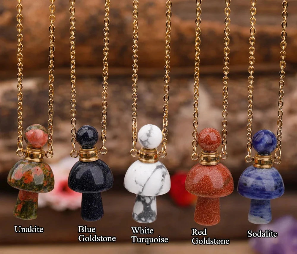 Assorted Crystal Mushroom Perfume Bottle Necklaces