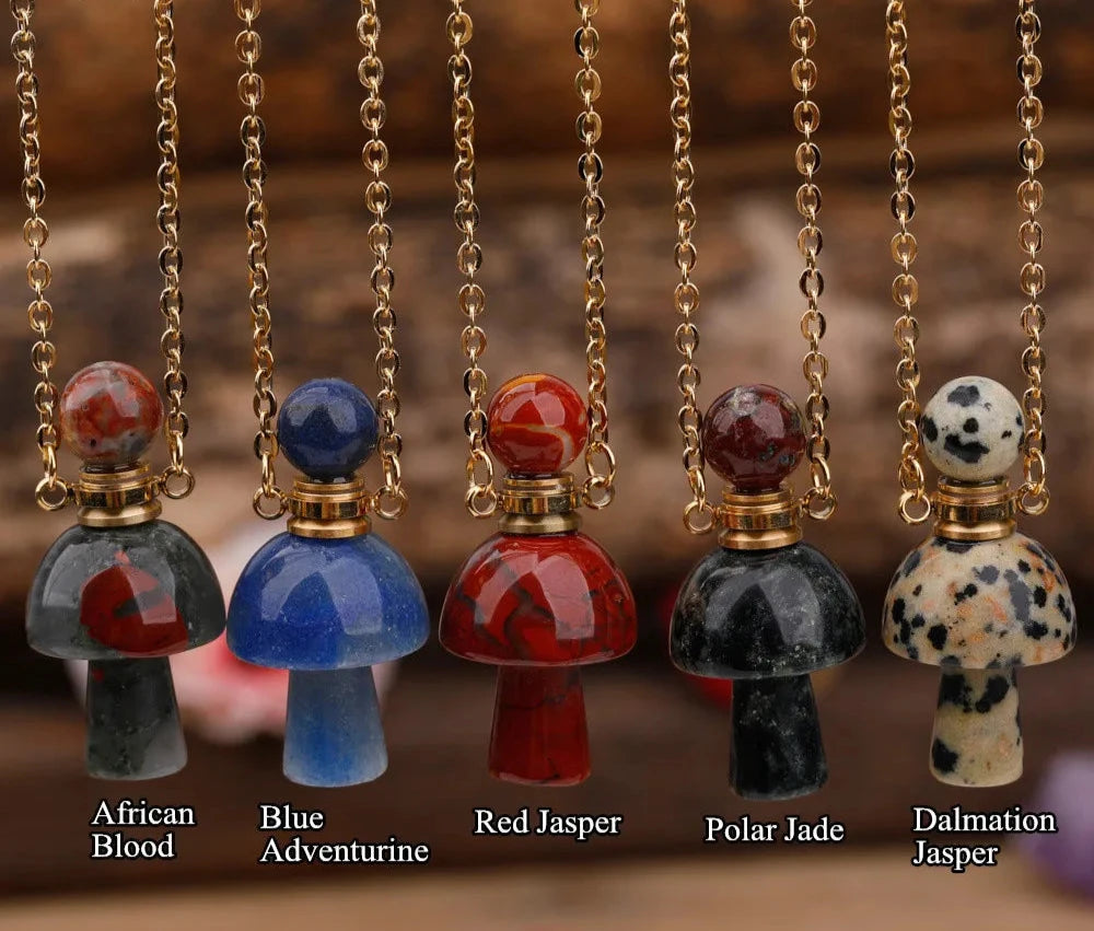 Assorted Crystal Mushroom Perfume Bottle Necklaces