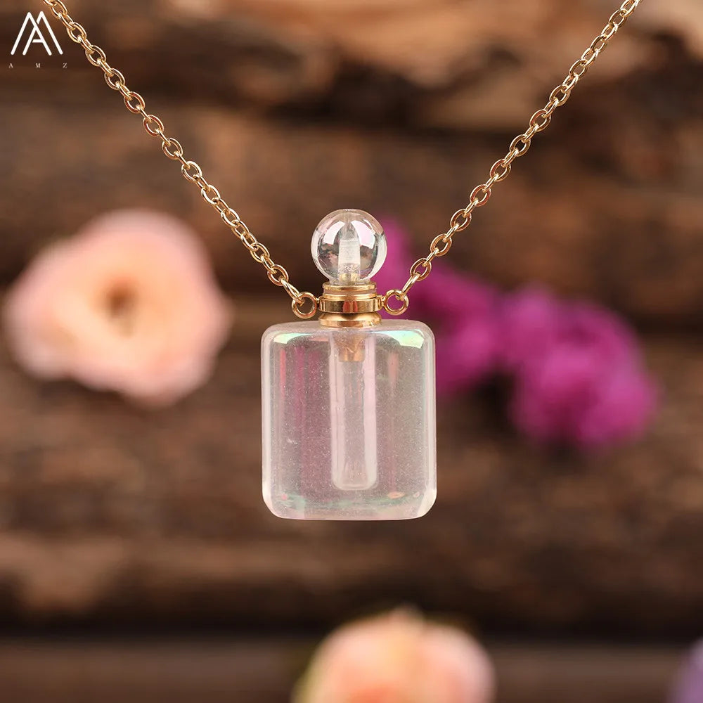 Angel Aura White Quartz Crystal Perfume Bottle Necklace