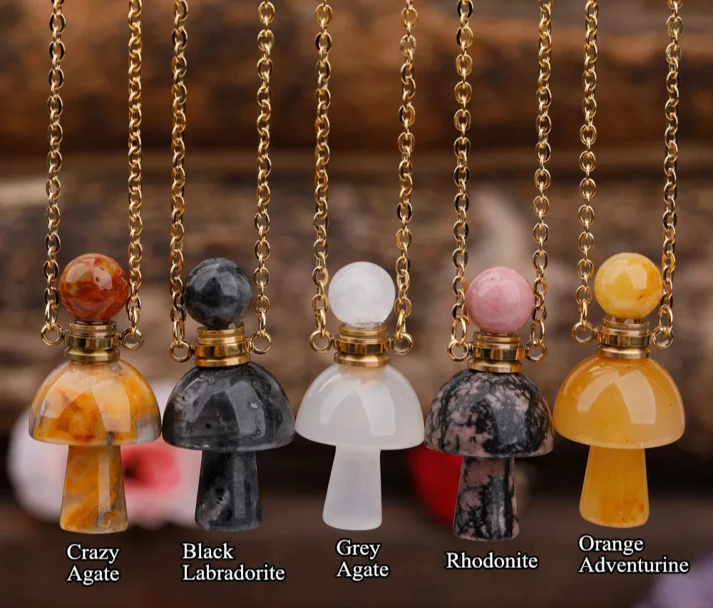 Assorted Crystal Mushroom Perfume Bottle Necklaces