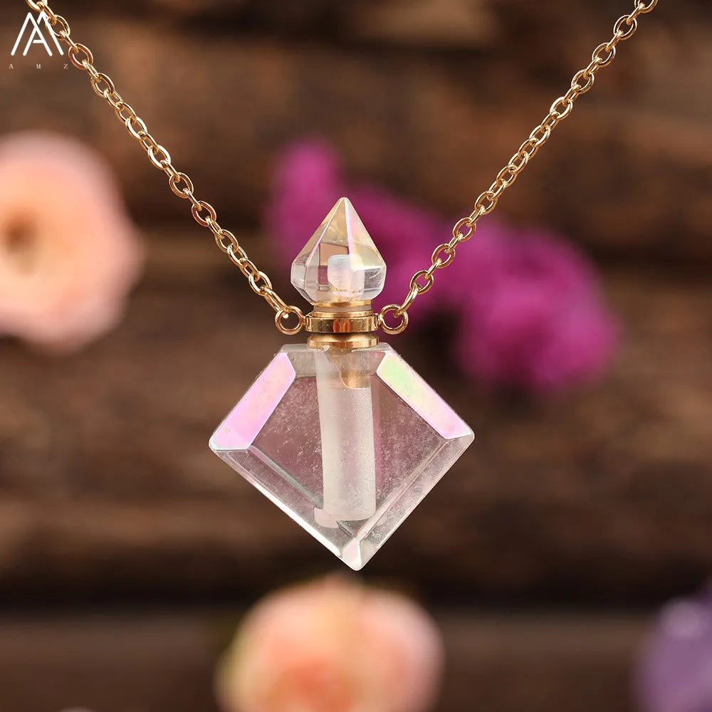 Angel Aura White Quartz Crystal Perfume Bottle Necklace