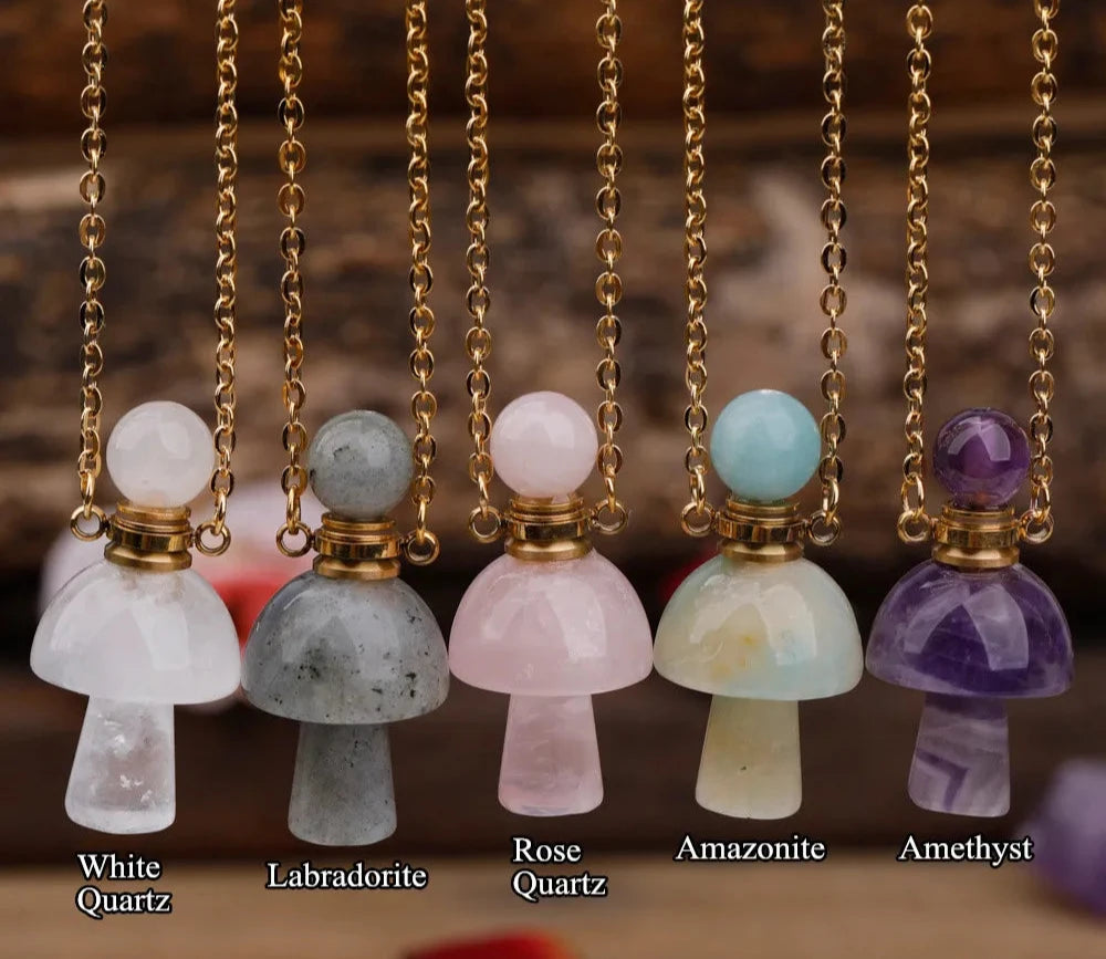 Assorted Crystal Mushroom Perfume Bottle Necklaces