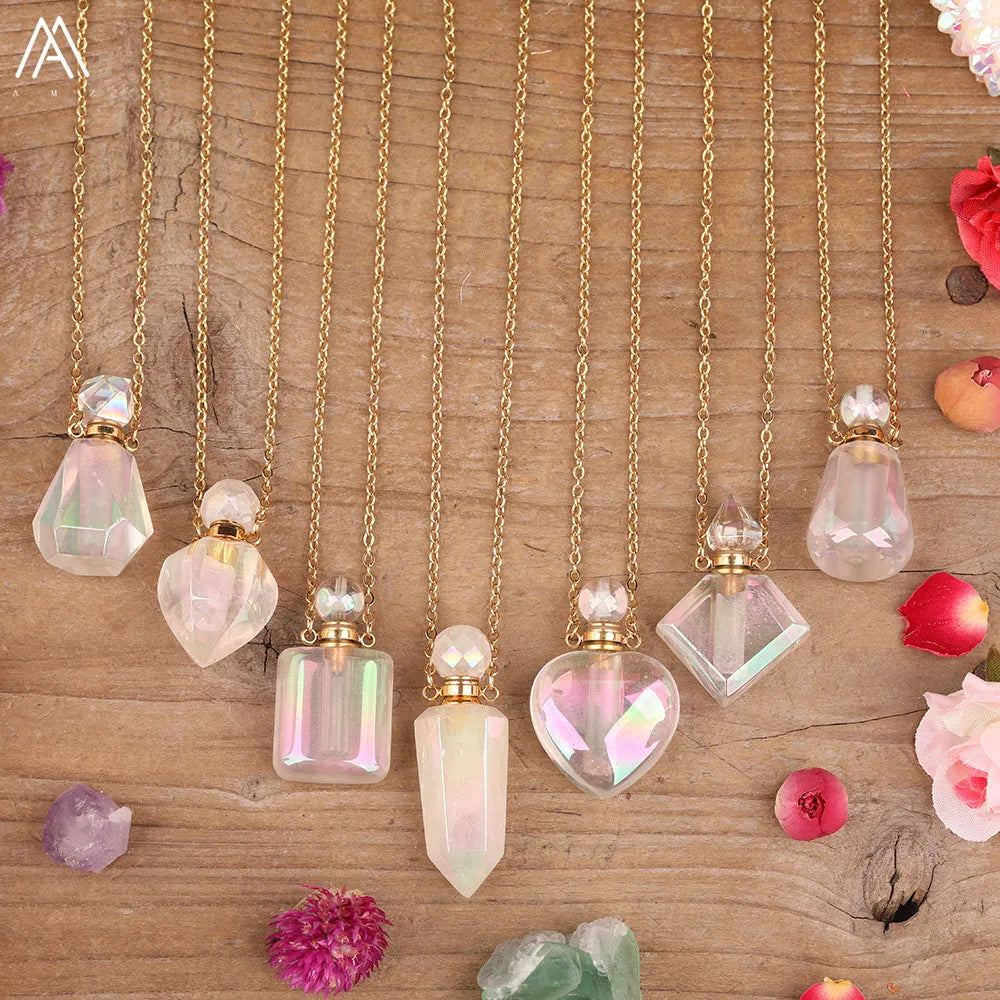 Angel Aura White Quartz Crystal Perfume Bottle Necklace