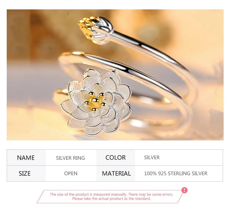 Adjustable Sterling Silver Lotus Ring