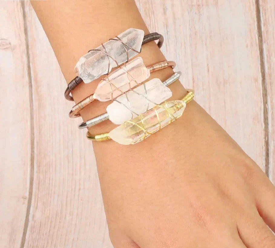 Natural Clear Quartz Copper Cuff Bracelets