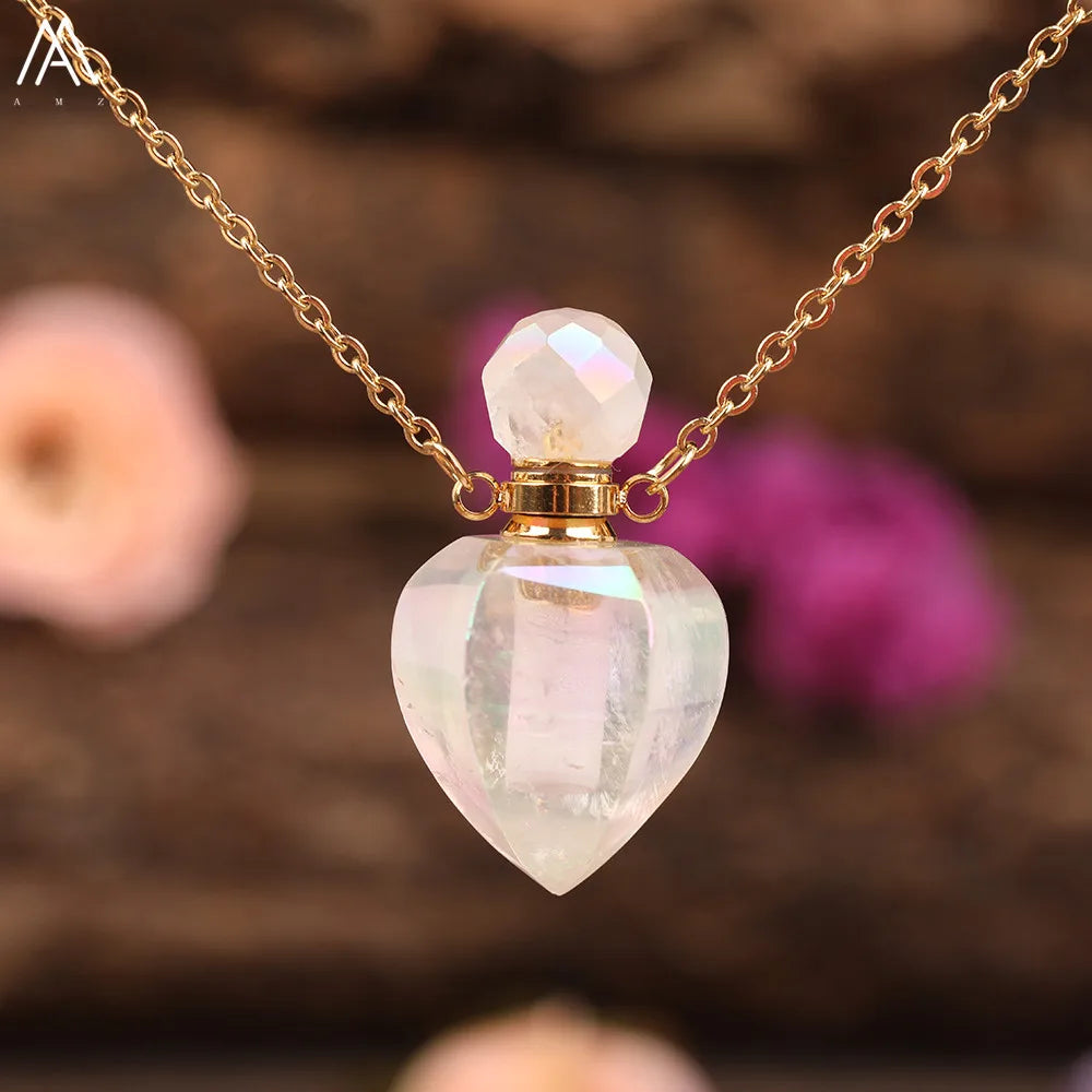 Angel Aura White Quartz Crystal Perfume Bottle Necklace