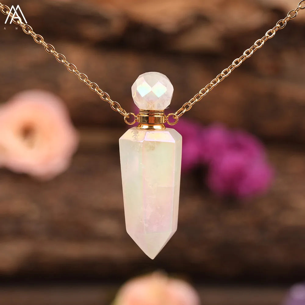 Angel Aura White Quartz Crystal Perfume Bottle Necklace