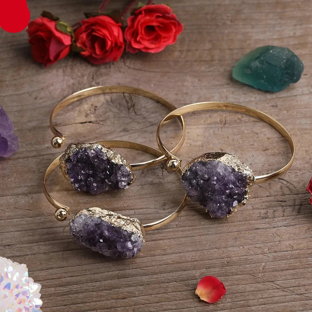 Natural Amethyst Cluster Cuff Bracelets