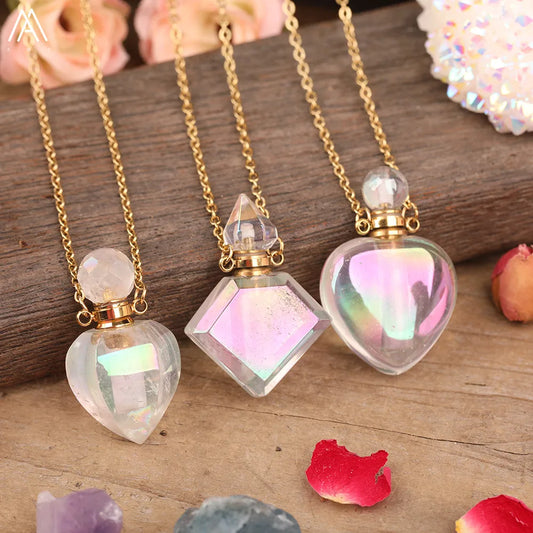 Angel Aura White Quartz Crystal Perfume Bottle Necklace