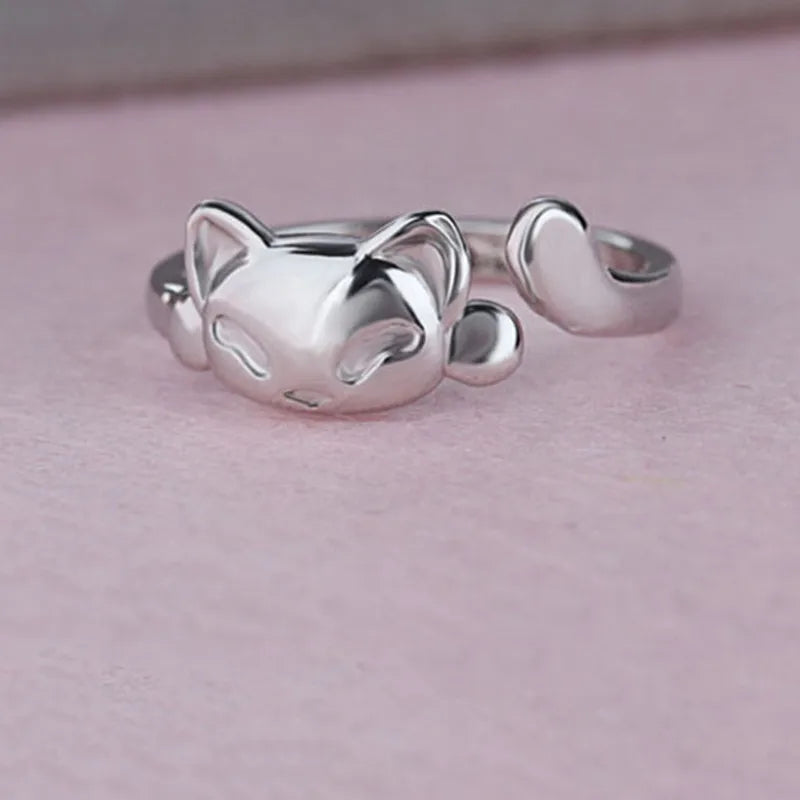 Adjustable Sterling Silver Cat Ring