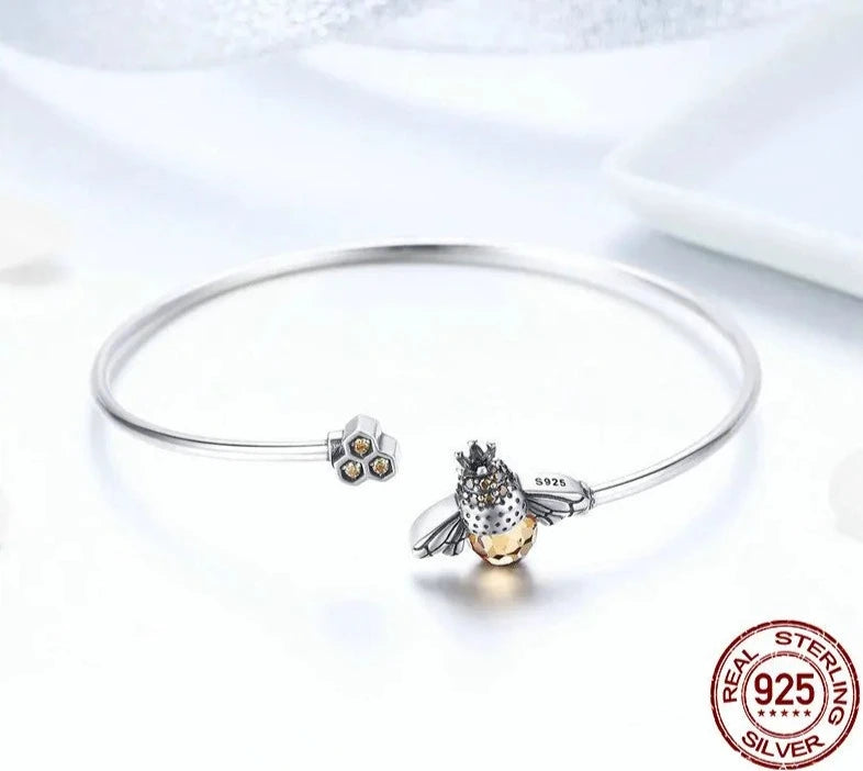 Sterling Silver Crystal Yellow Bee Bangle