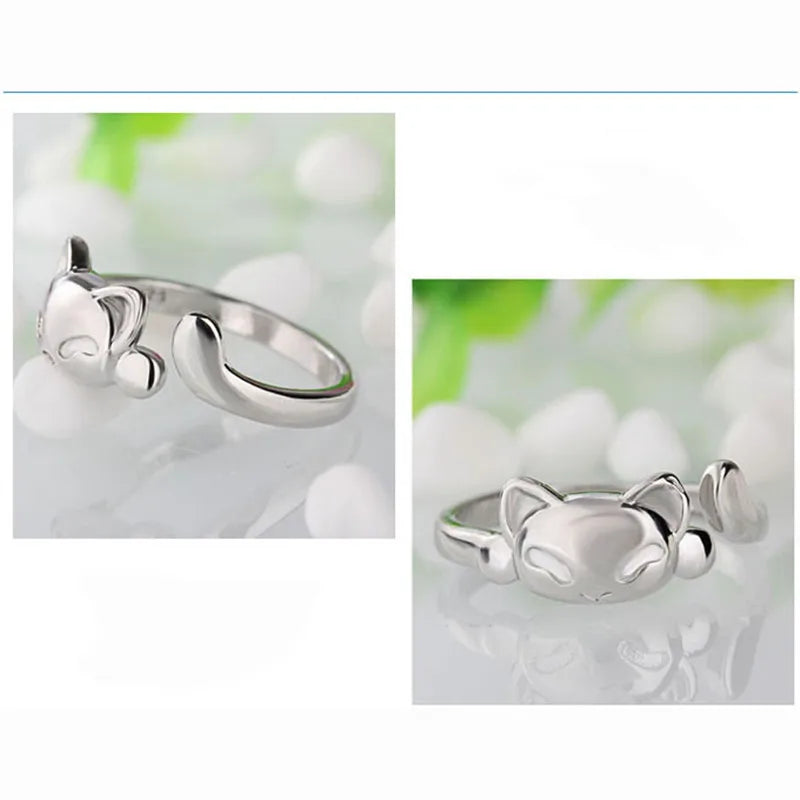 Adjustable Sterling Silver Cat Ring