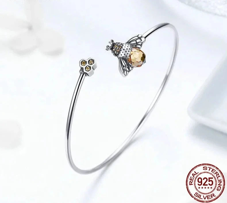 Sterling Silver Crystal Yellow Bee Bangle