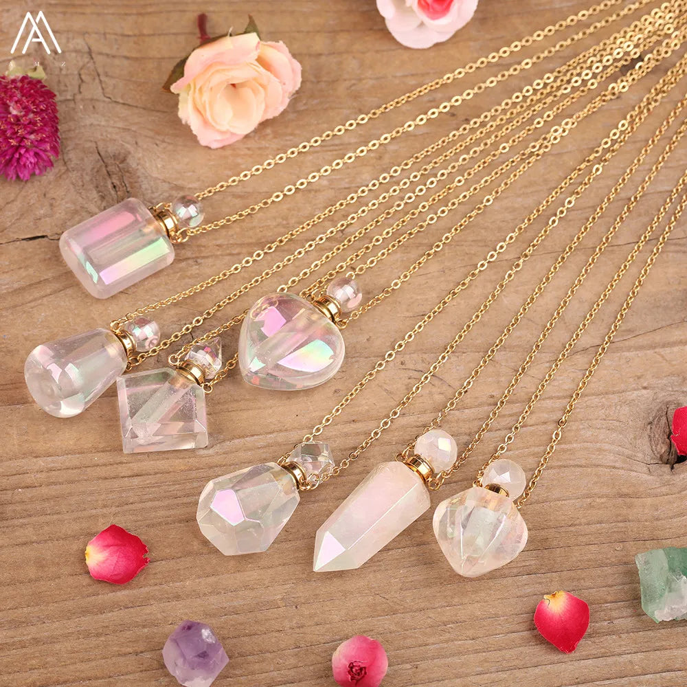 Angel Aura White Quartz Crystal Perfume Bottle Necklace