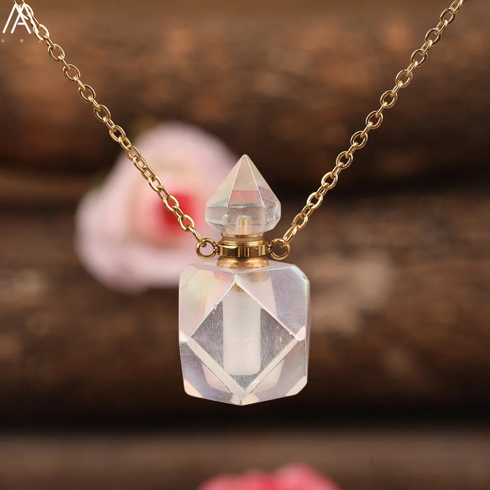 Angel Aura White Quartz Crystal Perfume Bottle Necklace