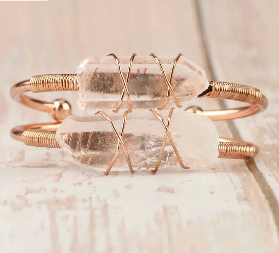 Natural Clear Quartz Copper Cuff Bracelets