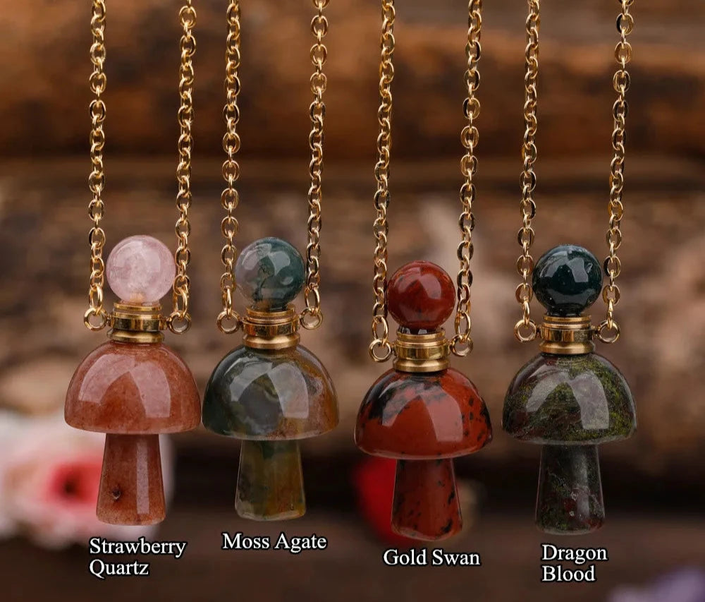 Assorted Crystal Mushroom Perfume Bottle Necklaces