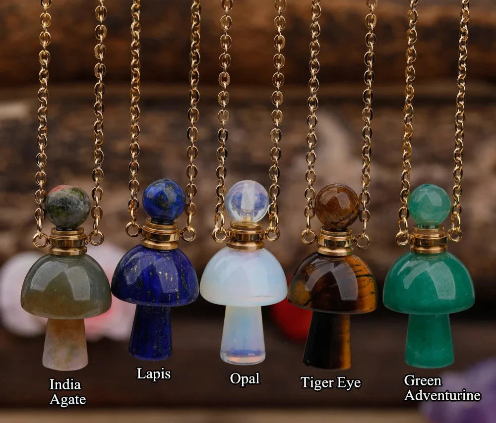 Assorted Crystal Mushroom Perfume Bottle Necklaces