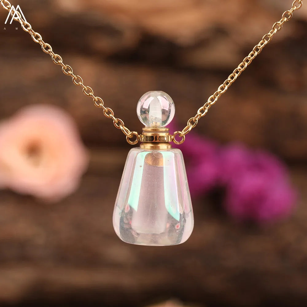 Angel Aura White Quartz Crystal Perfume Bottle Necklace