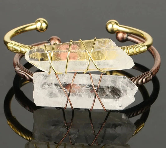 Natural Clear Quartz Copper Cuff Bracelets