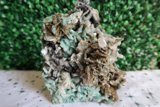 Large Green Heulandite Apophyllite Crystal with Stilbite