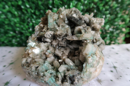 Medium Green Heulandite Apophyllite Crystal with Pink Stilbite