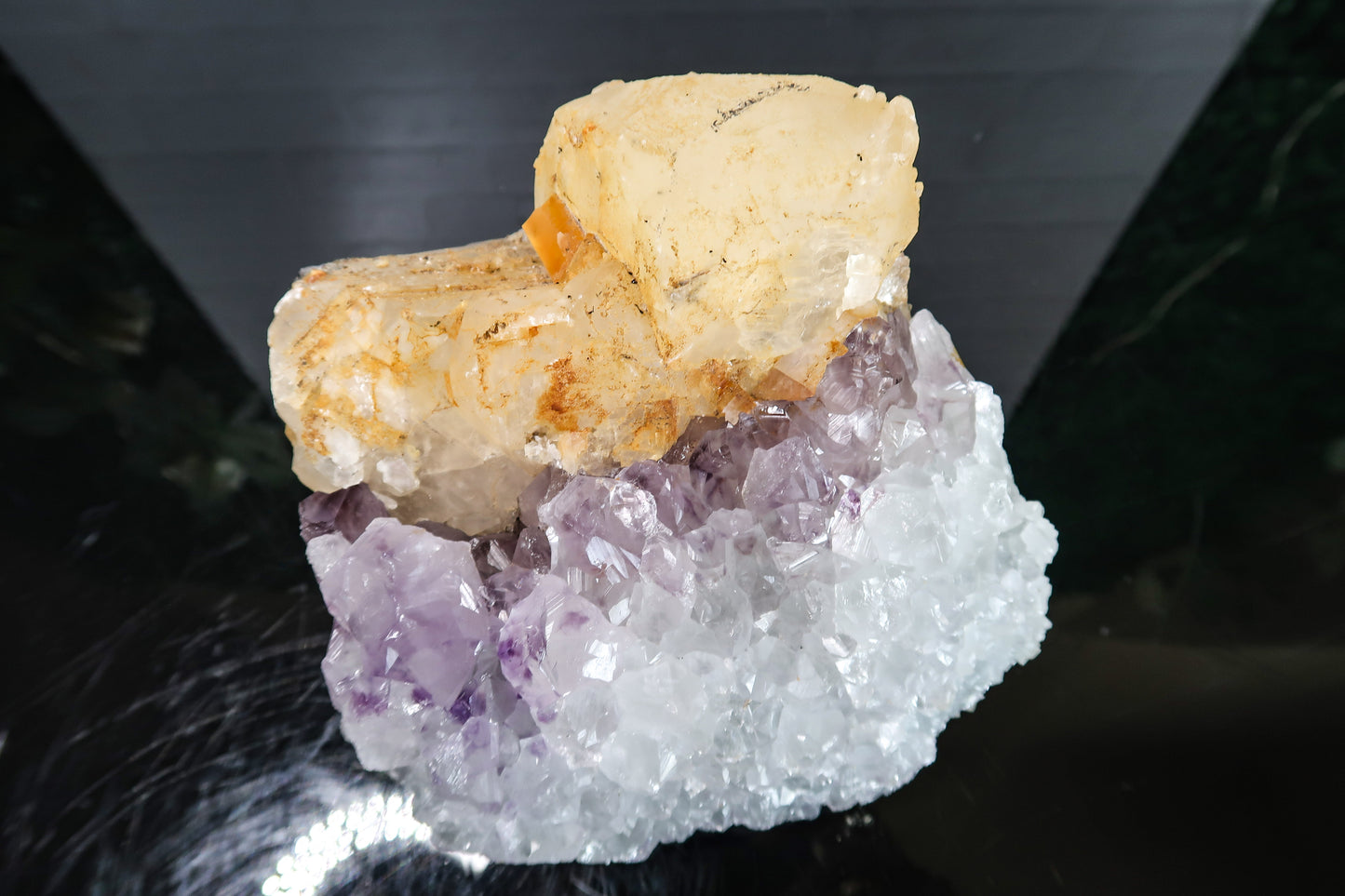 Large Amethyst Cluster with Clear Quartz and Iron Oxide