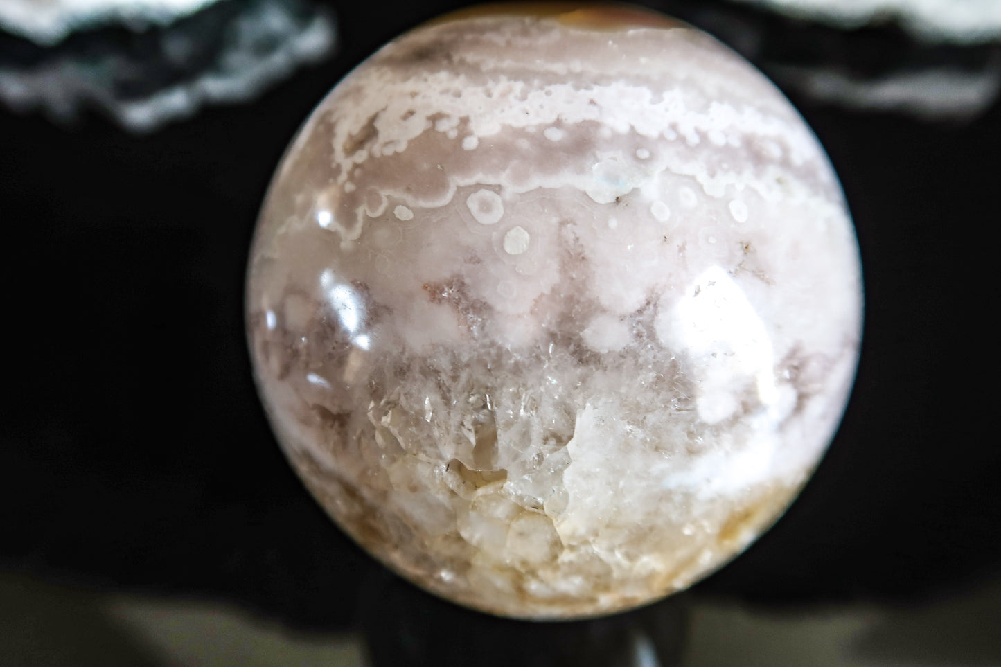 Pink Amethyst Sphere with Golden Healer & Flower Agate