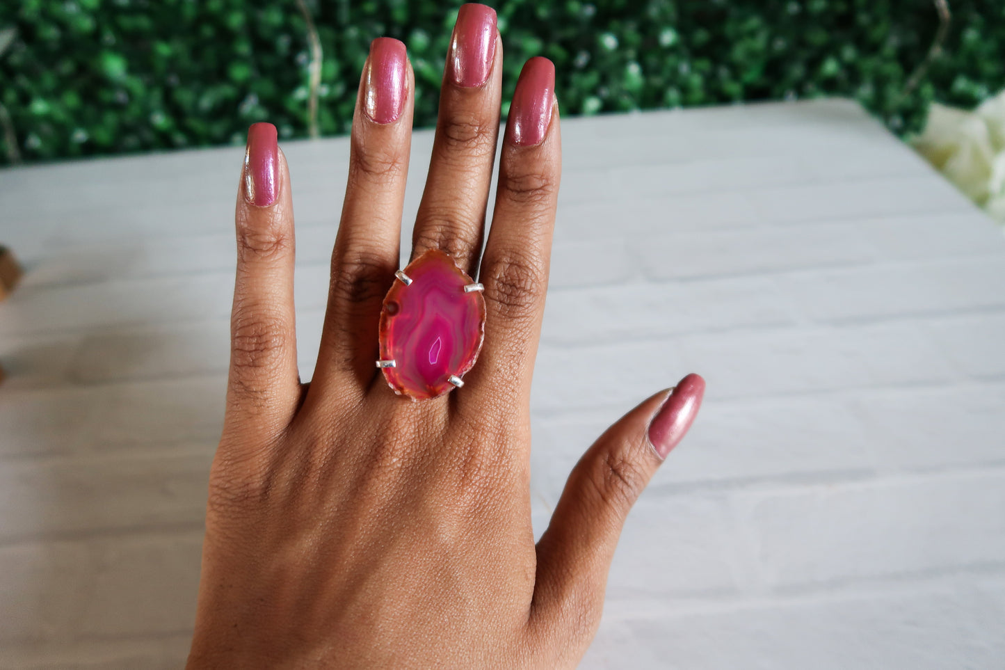 Dyed Pink Agate Ring #1