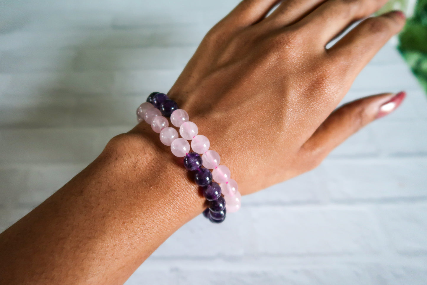 Amethyst & Rose Quartz Beaded Bracelet