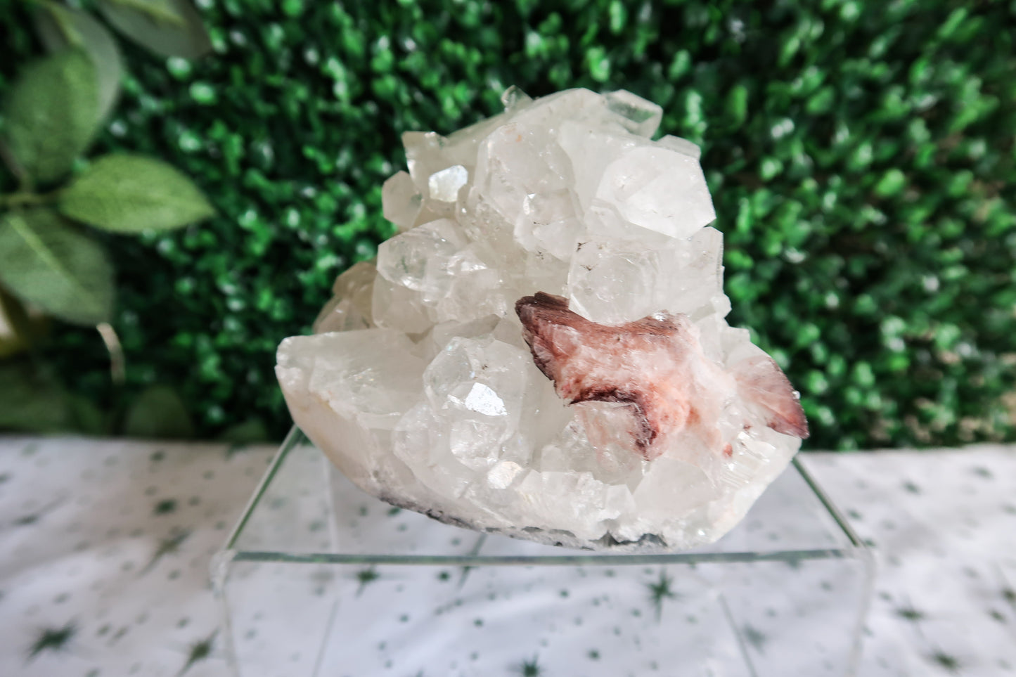 Exquisite Diamond Apophyllite Cluster Crystal with Red Stilbite