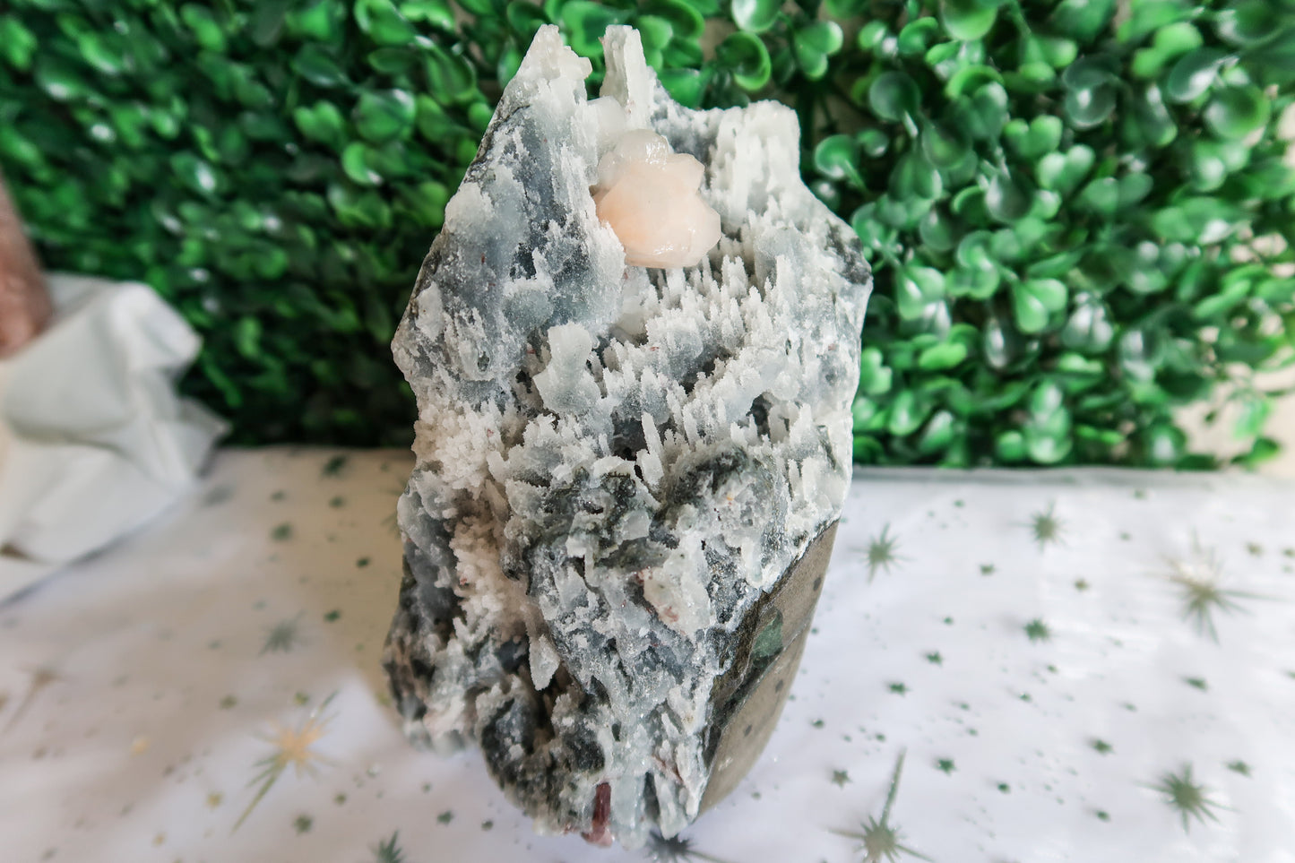 Apophyllite on Chalcedony with Stilbite Flower