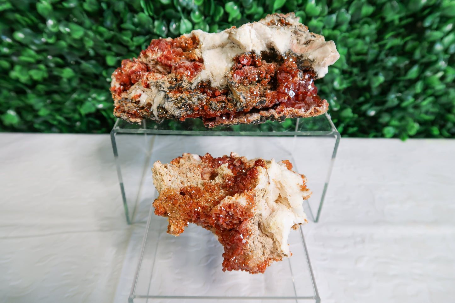 Fiery Vanadinite on Barite Clusters