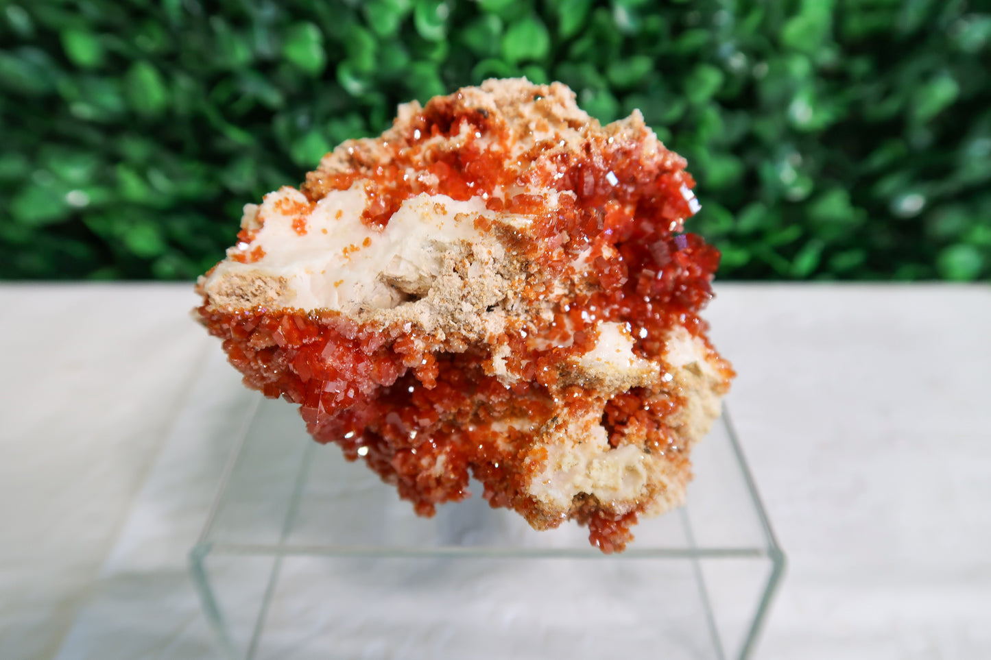 Fiery Vanadinite on Barite Clusters