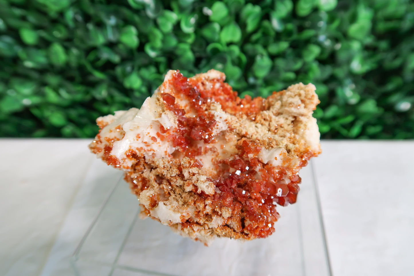 Fiery Vanadinite on Barite Clusters