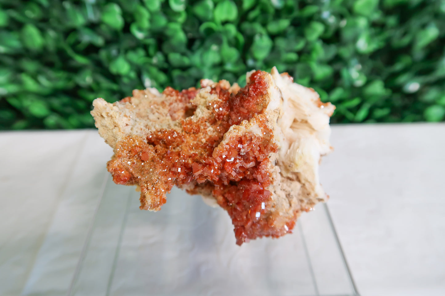 Fiery Vanadinite on Barite Clusters