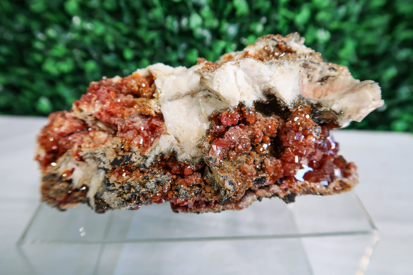 Fiery Vanadinite on Barite Clusters